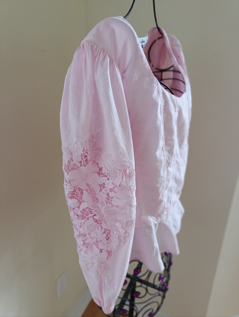 Sam Edelman Lace Detail 3/4 Sleeve Peplum Cotton Blouse Back Zipper siz L Pink - Picture 10 of 16